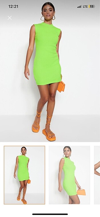 Lime yesil mini elbise