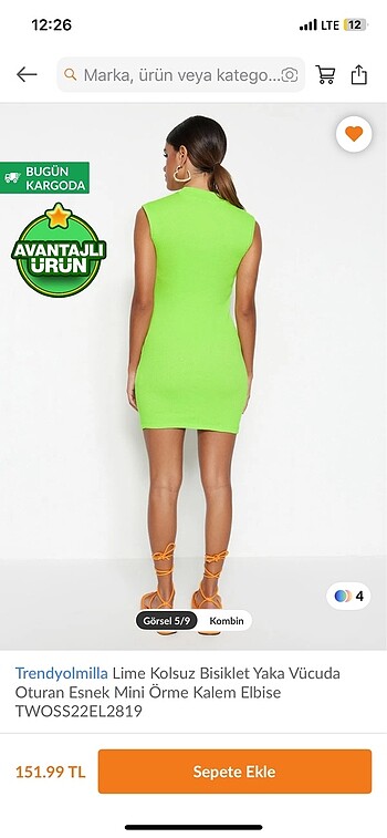 Trendyol & Milla Lime yesil mini elbise