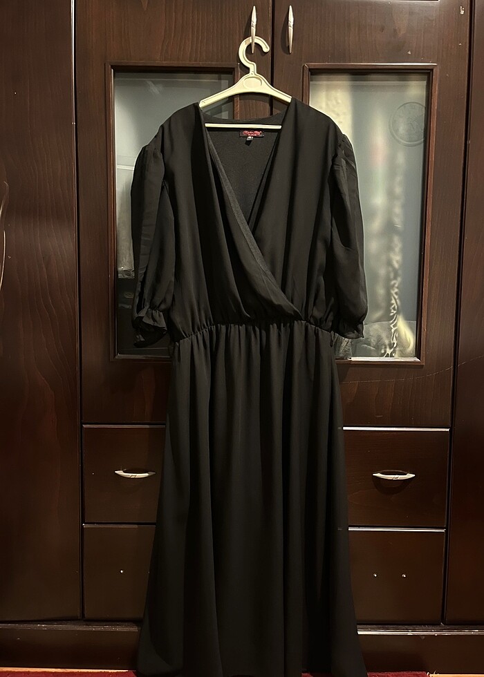 Siyah Midi Boy Elbise - Görsel 2