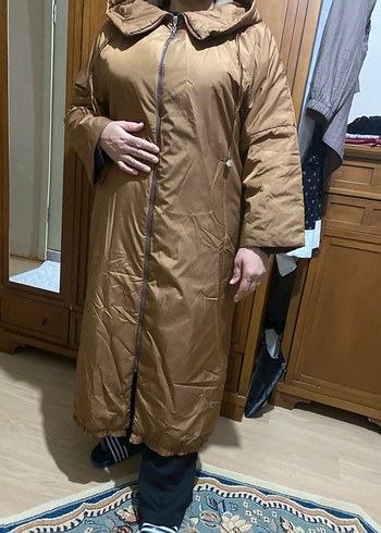 Bej Uzun Hamile Montu Kapüşonlu - Görsel 6