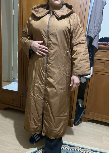 Bej Uzun Hamile Montu Kapüşonlu - Görsel 5