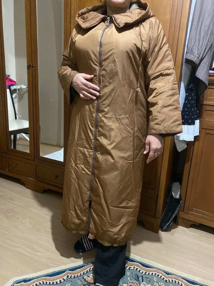 Bej Uzun Hamile Montu Kapüşonlu - Görsel 3