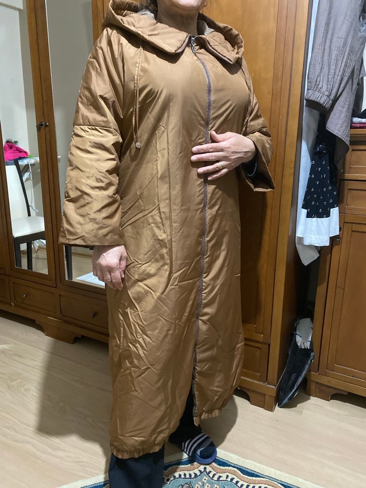 Bej Uzun Hamile Montu Kapüşonlu - Görsel 2