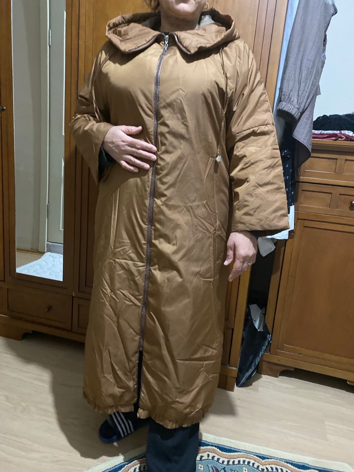 Bej Uzun Hamile Montu Kapüşonlu - Görsel 5