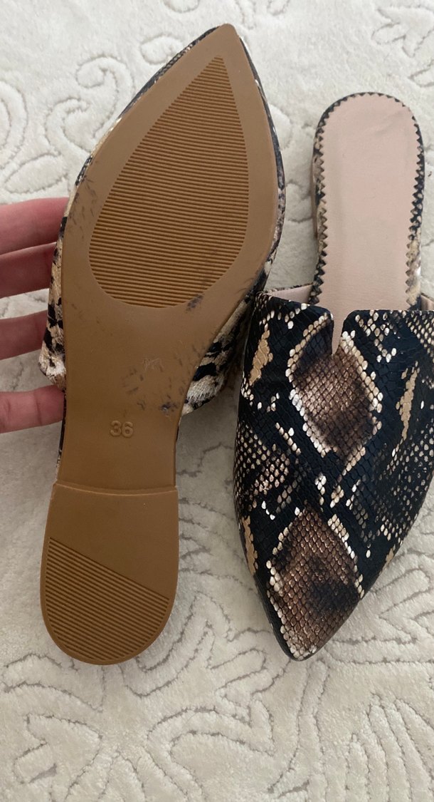 Kahverengi Yılan Desenli Topuklu Kadın Terlik - Görsel 2