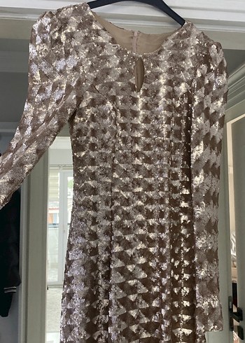 Bej Yılan Desenli Uzun Drapeli Kadın Abiye Elbise - Görsel 2