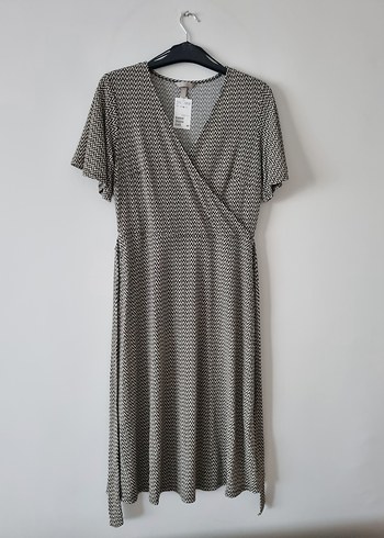 H&M MARKA ETİKETLİ GRİ MİDİ ELBİSE