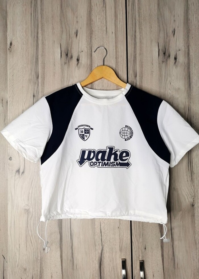 Beyaz-Lacivert Crop Bluz - Görsel 3