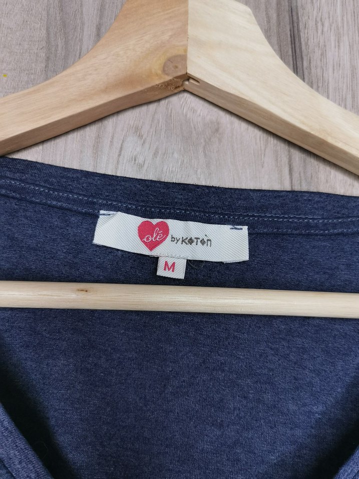 Kadın Mavi V Yaka T-shirt - Görsel 2