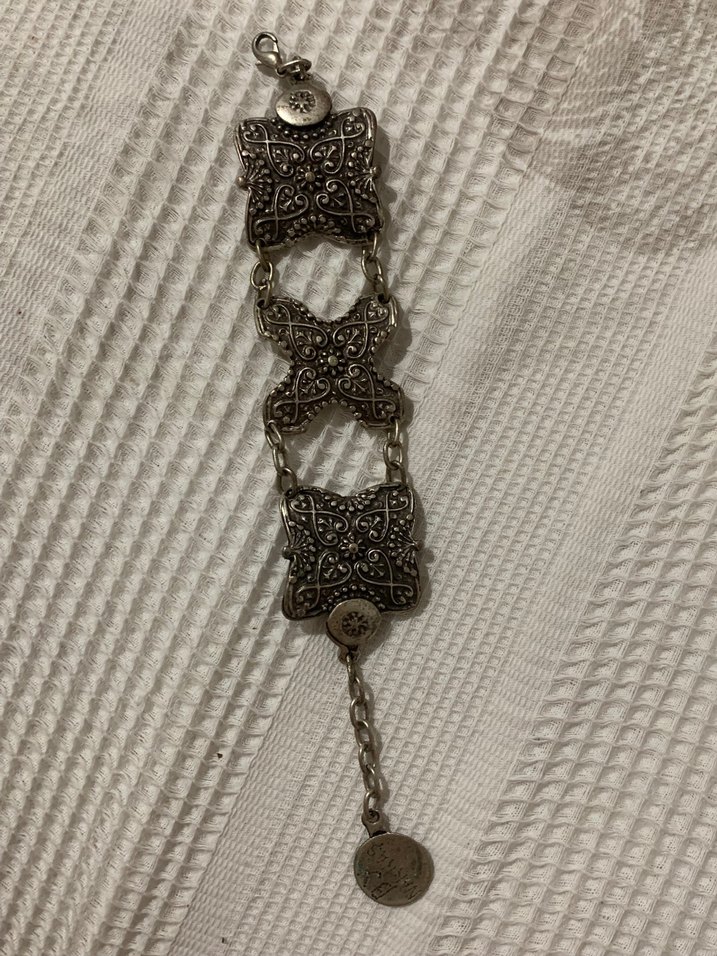 Gri Zincir Detaylı Vintage Bohem Kadın Bileklik - Görsel 2