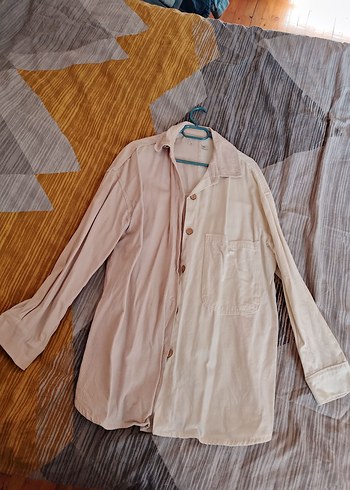 Beyaz Kahverengi Renk Oversize Gömlek - Görsel 2