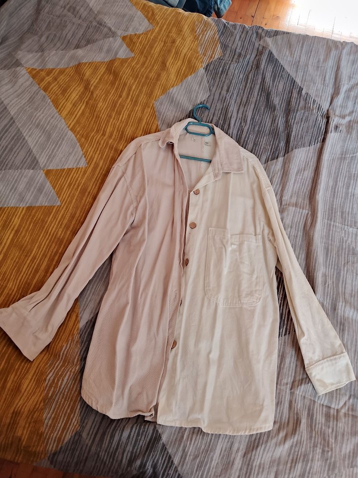 Beyaz Kahverengi Renk Oversize Gömlek - Görsel 2