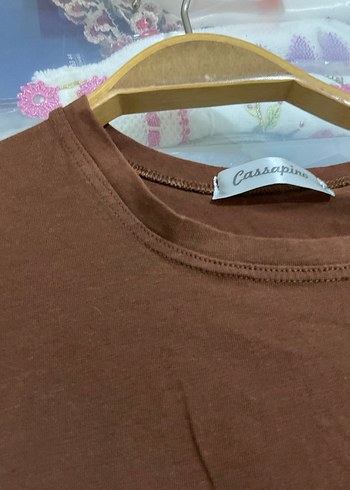 Kahverengi Pamuklu Kısa Kollu crop - Görsel 2