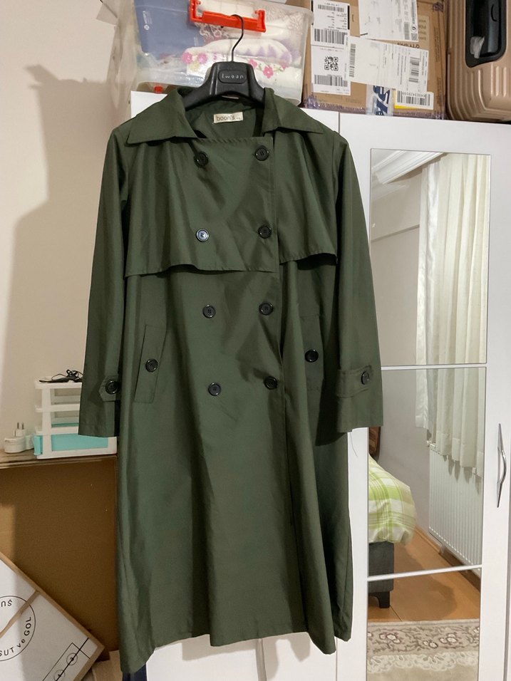 Kadın Uzun Yeşil Trençkot - Görsel 2