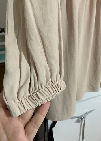 Bej Düğmeli Midi Keten Tunik takım - Görsel 8