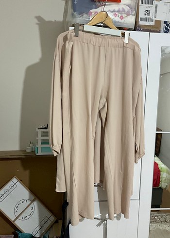 Bej Düğmeli Midi Keten Tunik takım - Görsel 5