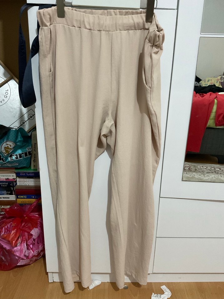 Bej Düğmeli Midi Keten Tunik takım - Görsel 2