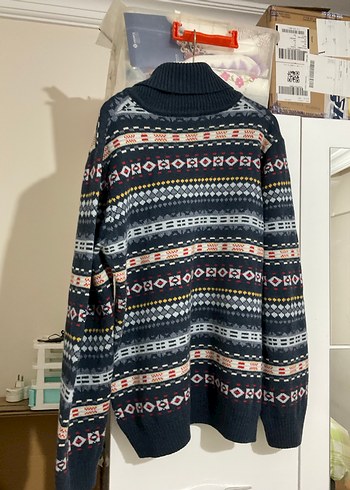 Kadın vintage  Çok Renkli Desenli Örgü Salaş Kazak - Görsel 3