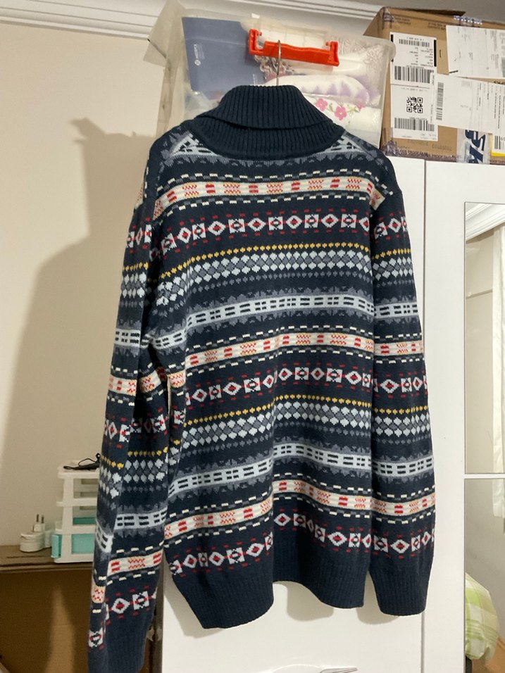 Kadın vintage  Çok Renkli Desenli Örgü Salaş Kazak - Görsel 3