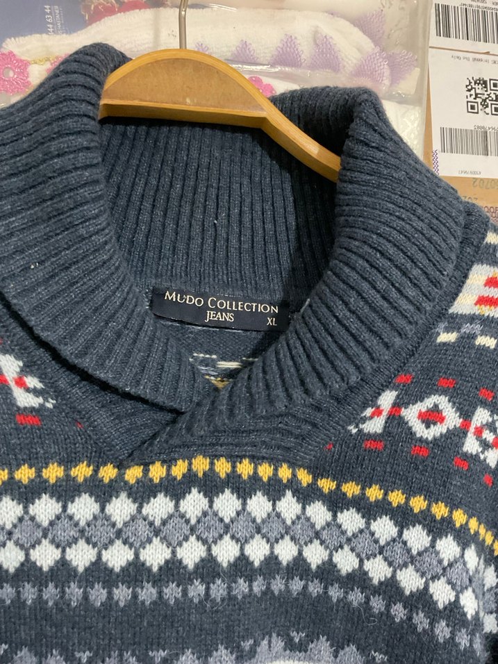 Kadın vintage  Çok Renkli Desenli Örgü Salaş Kazak - Görsel 2