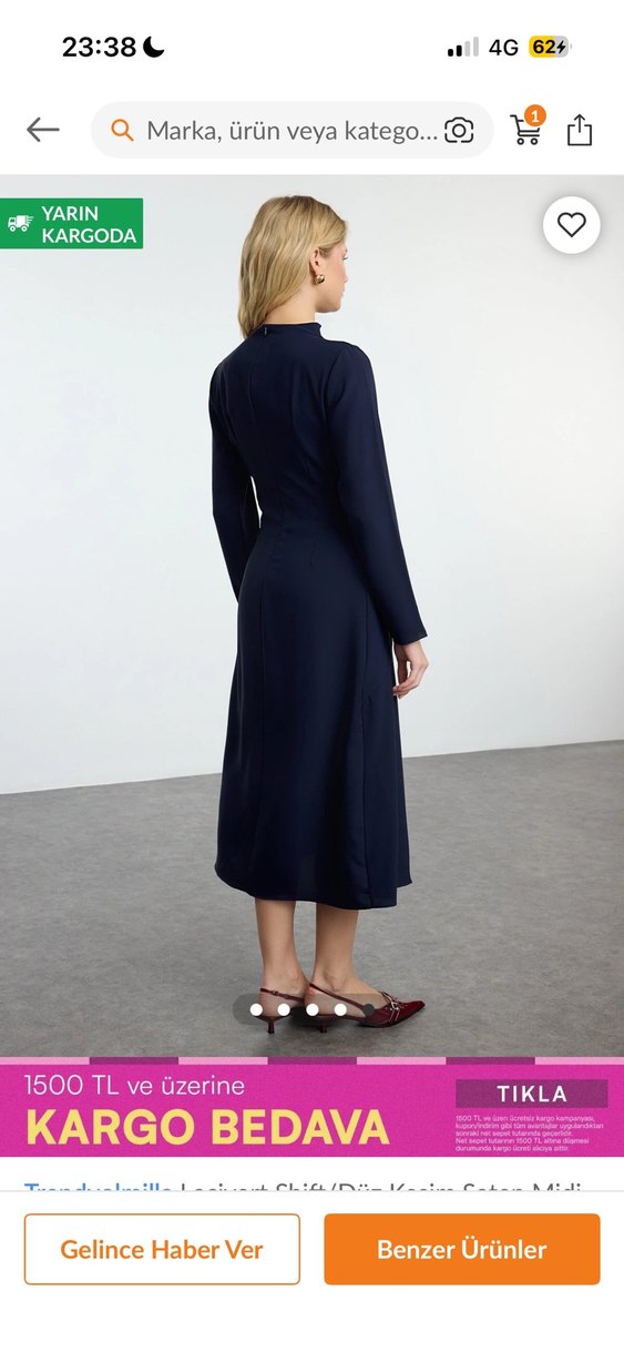 Lacivert Uzun Kollu Yüksek Yakalı Kadın Elbise - Görsel 2