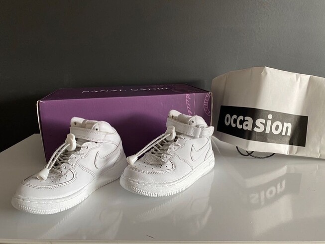 30 Beden beyaz Renk NIike Force 1 Mid Pre School Çocuk Sneak