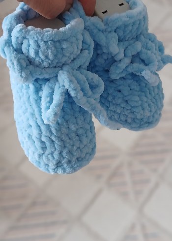 Mavi Örgü Erkek Bebek Patik - Görsel 4