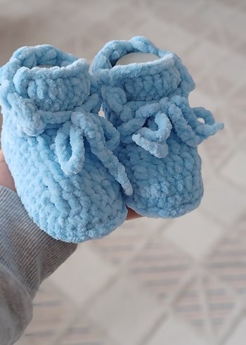 Mavi Örgü Erkek Bebek Patik - Görsel 2