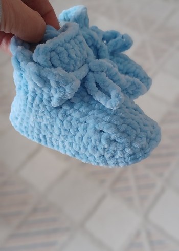 Mavi Örgü Erkek Bebek Patik - Görsel 5