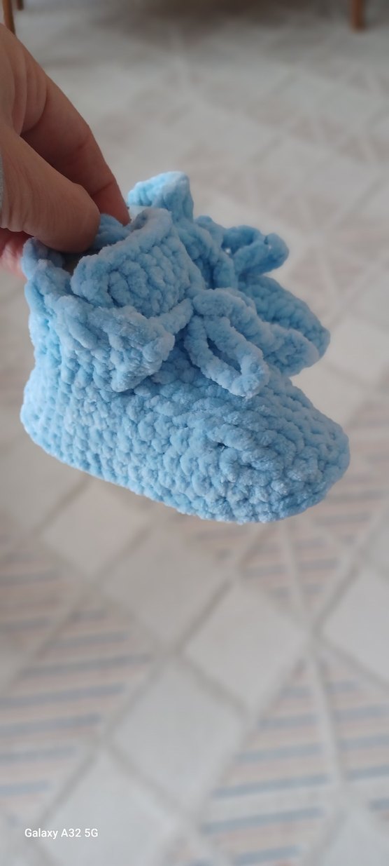 Mavi Örgü Erkek Bebek Patik - Görsel 5