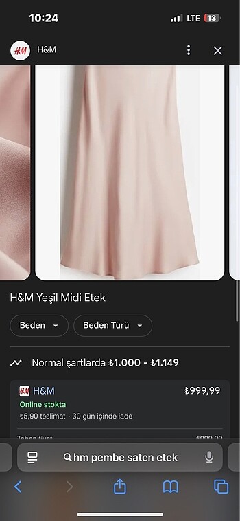 midi saten etek