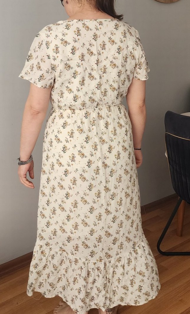 Bej V Yaka Midi Bohem Elbise - Görsel 3