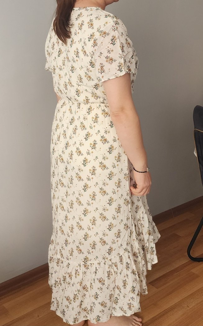 Bej V Yaka Midi Bohem Elbise - Görsel 2