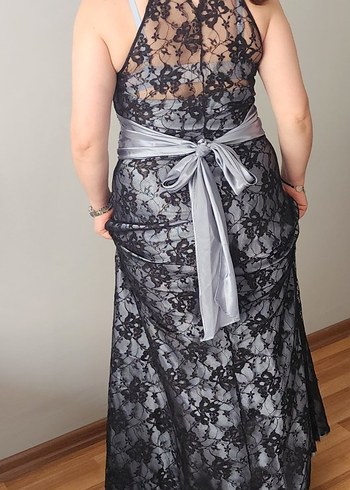 Dantel Detaylı Gri Midi  Abiye Elbise 42 44 bedene uyumludur - Görsel 4