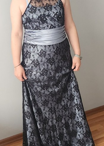 Dantel Detaylı Gri Midi  Abiye Elbise 42 44 bedene uyumludur - Görsel 2