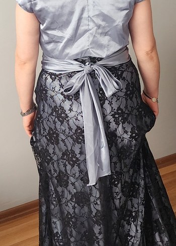 Dantel Detaylı Gri Midi  Abiye Elbise 42 44 bedene uyumludur - Görsel 5