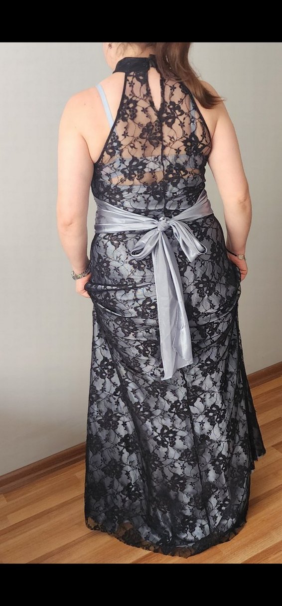 Dantel Detaylı Gri Midi  Abiye Elbise 42 44 bedene uyumludur - Görsel 4