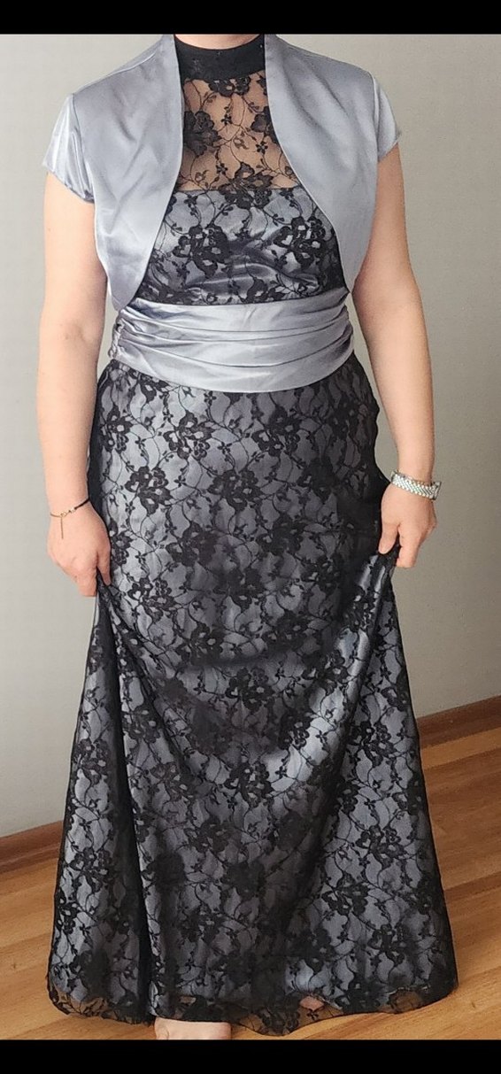 Dantel Detaylı Gri Midi  Abiye Elbise 42 44 bedene uyumludur - Görsel 3