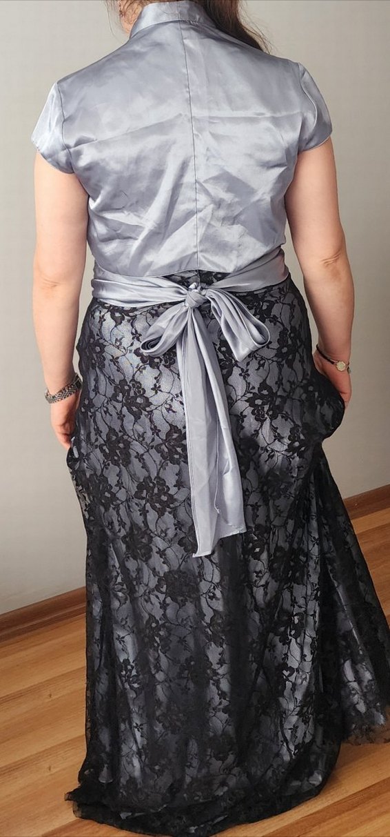 Dantel Detaylı Gri Midi  Abiye Elbise 42 44 bedene uyumludur - Görsel 5