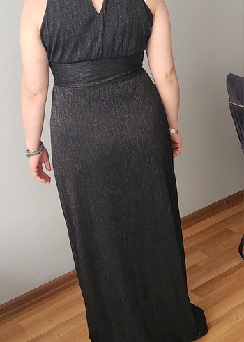 V Yaka Drapeli Siyah Hamile Abiye Elbise 42 44 bedene uyumludur - Görsel 3