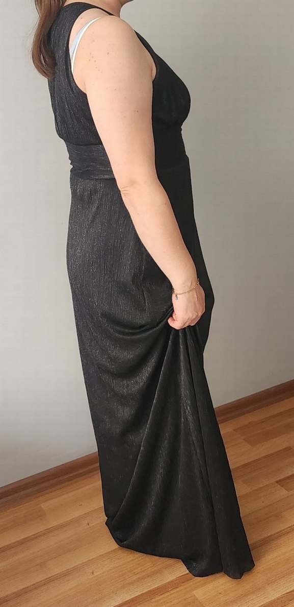 V Yaka Drapeli Siyah Hamile Abiye Elbise 42 44 bedene uyumludur - Görsel 2