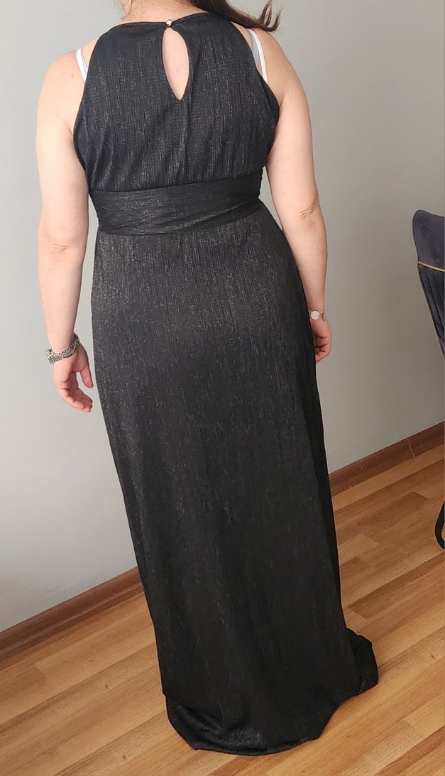 V Yaka Drapeli Siyah Hamile Abiye Elbise 42 44 bedene uyumludur - Görsel 3