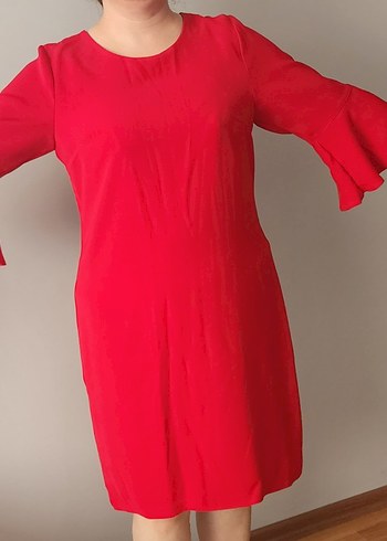 Parlak Kırmızı Midi İş Elbisesi - Görsel 2