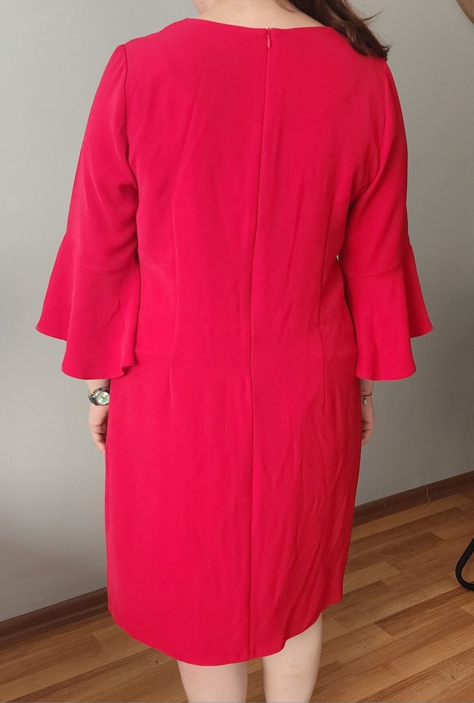 Parlak Kırmızı Midi İş Elbisesi - Görsel 3