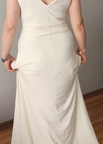 Beyaz Drapeli Uzun Hamile Abiye Elbise 42 44  46  uyumludur - Görsel 3