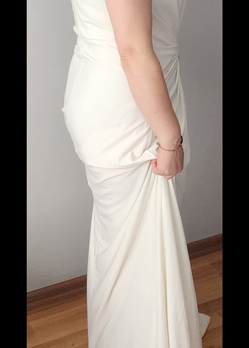 Beyaz Drapeli Uzun Hamile Abiye Elbise 42 44  46  uyumludur - Görsel 2