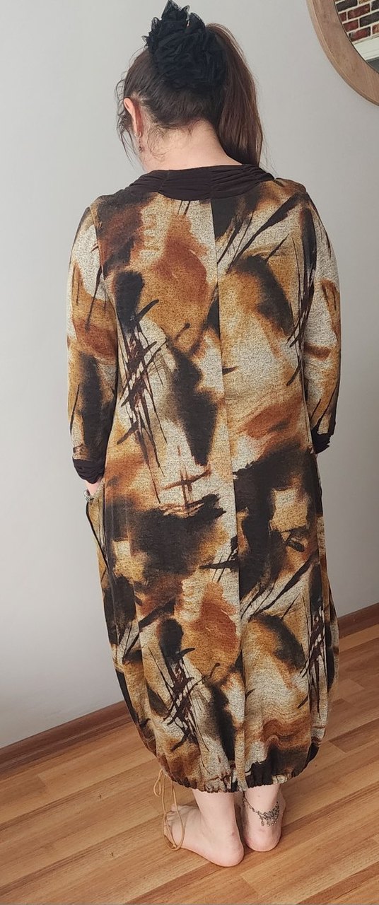 Kahverengi Batik Desenli Uzun Triko Elbise - Görsel 3