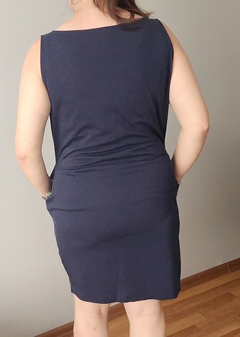 Lacivert V Yaka Midi Kadın Elbise - Görsel 3