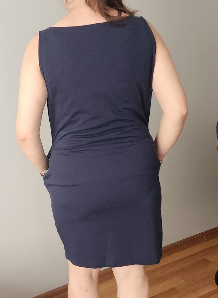 Lacivert V Yaka Midi Kadın Elbise - Görsel 3