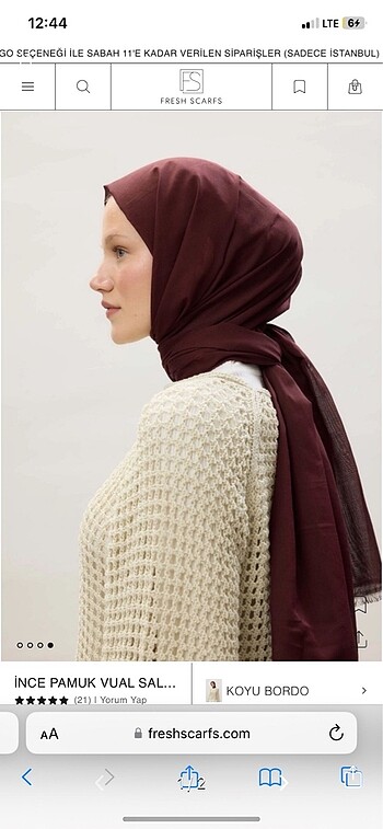 Fresh scarf ince pamuk vual şal bordo